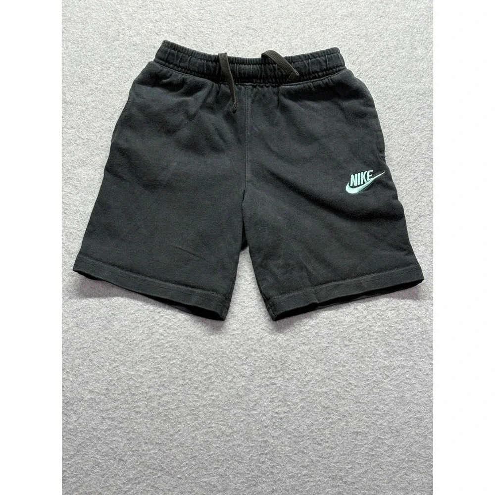 Nike Boys Black Cotton Jersey Shorts Mint Green Logo 5-6 Years H847-023